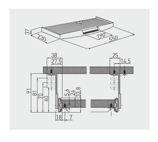Półka pod klawiaturę GTV czarna z prowadnicą kulkową - obrazek 4