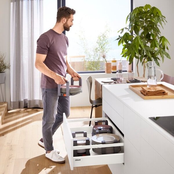 BLUM TANDEMBOX ANTARO D – Szuflada 450 mm, wysoki front z relingiem, BLUMOTION, szara, 30 kg