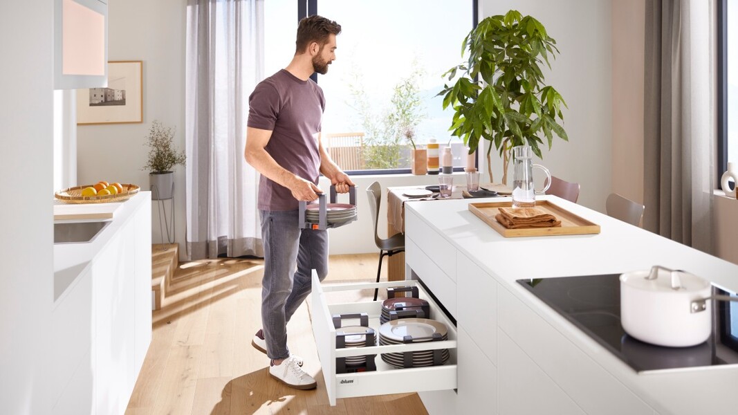 BLUM TANDEMBOX ANTARO D – Szuflada 450 mm, wysoki front z relingiem, BLUMOTION, szara, 30 kg