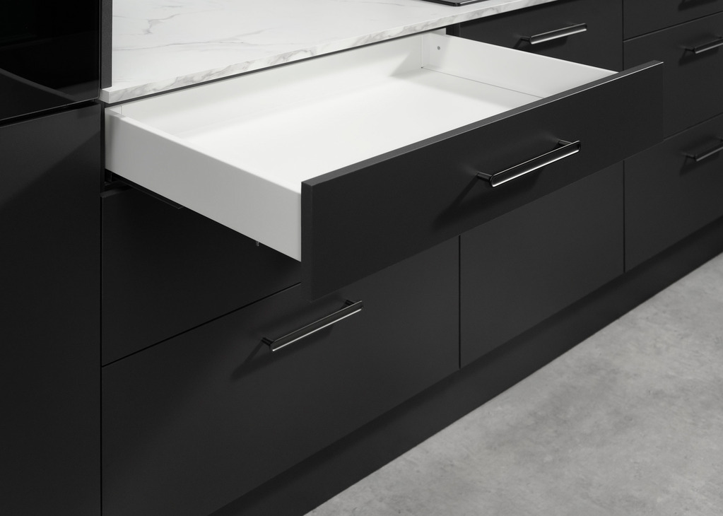 Szuflada Häfele Matrix S Slim 450 mm H84 biała cichy domyk 514.11.824