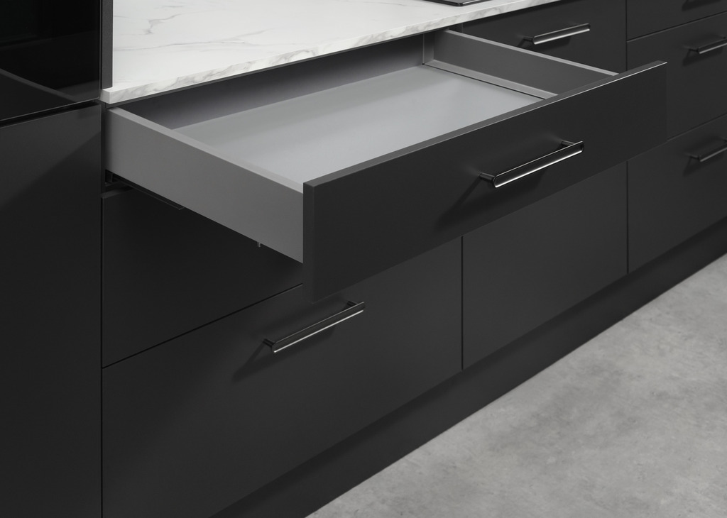 Szuflada Häfele Matrix S Slim 450 mm H84 szara cichy domyk 514.11.524